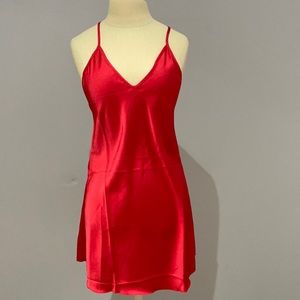 Red open back slip dress